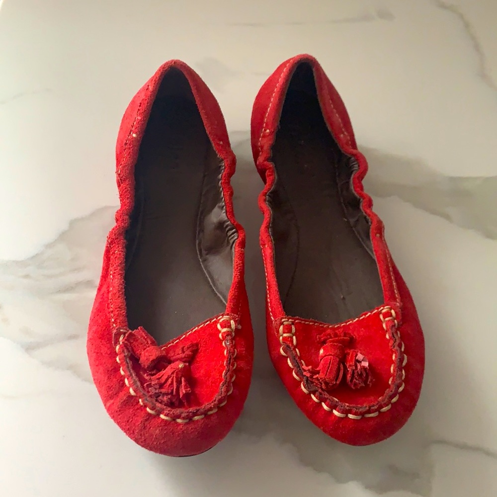 Red suede flats